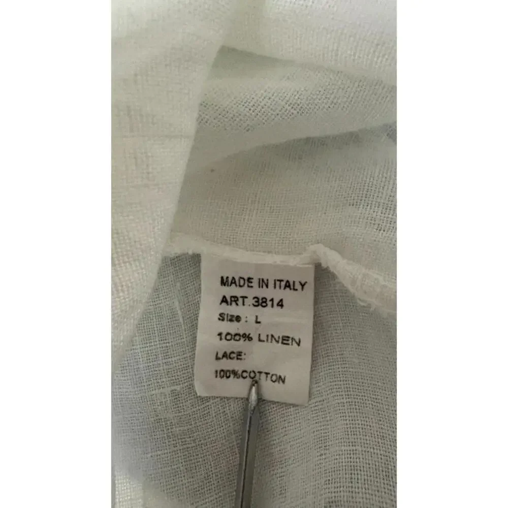 Viola Borghi Linen Top White Lace Cap Sleeves Made in Italy Women's Size Large - Picture 8 of 9